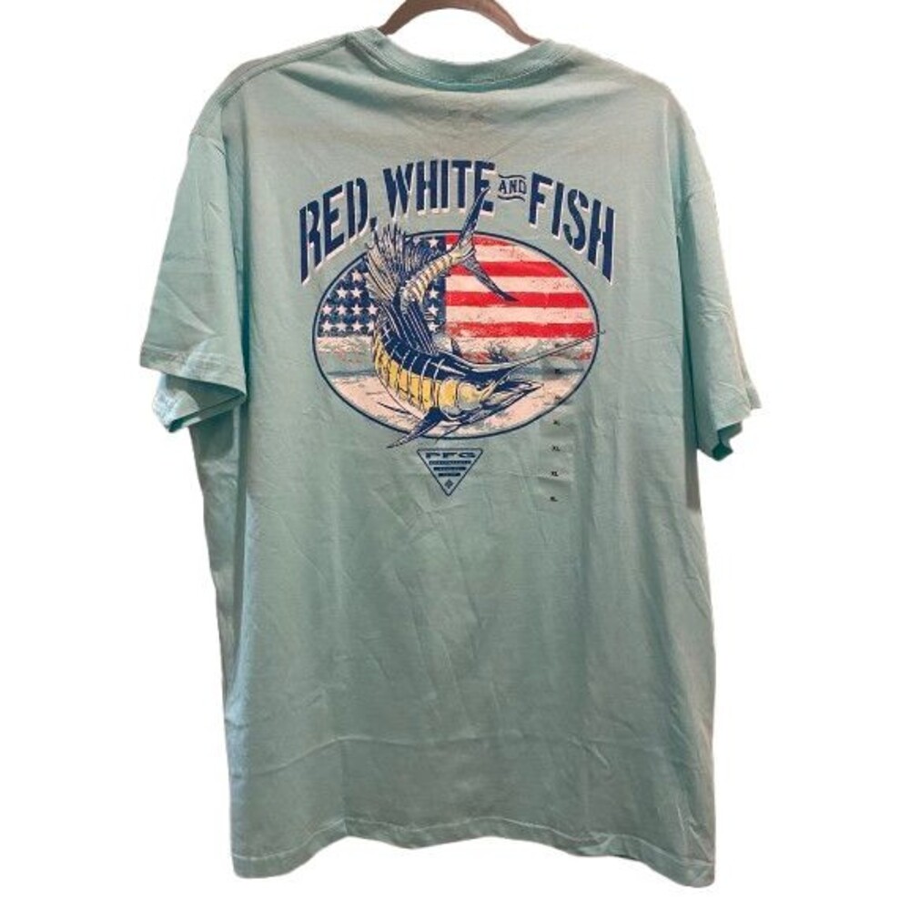 Men's XL T-Shirt Short Sleeve Crewneck Columbia PFG Graphic Tee Fish Cotton